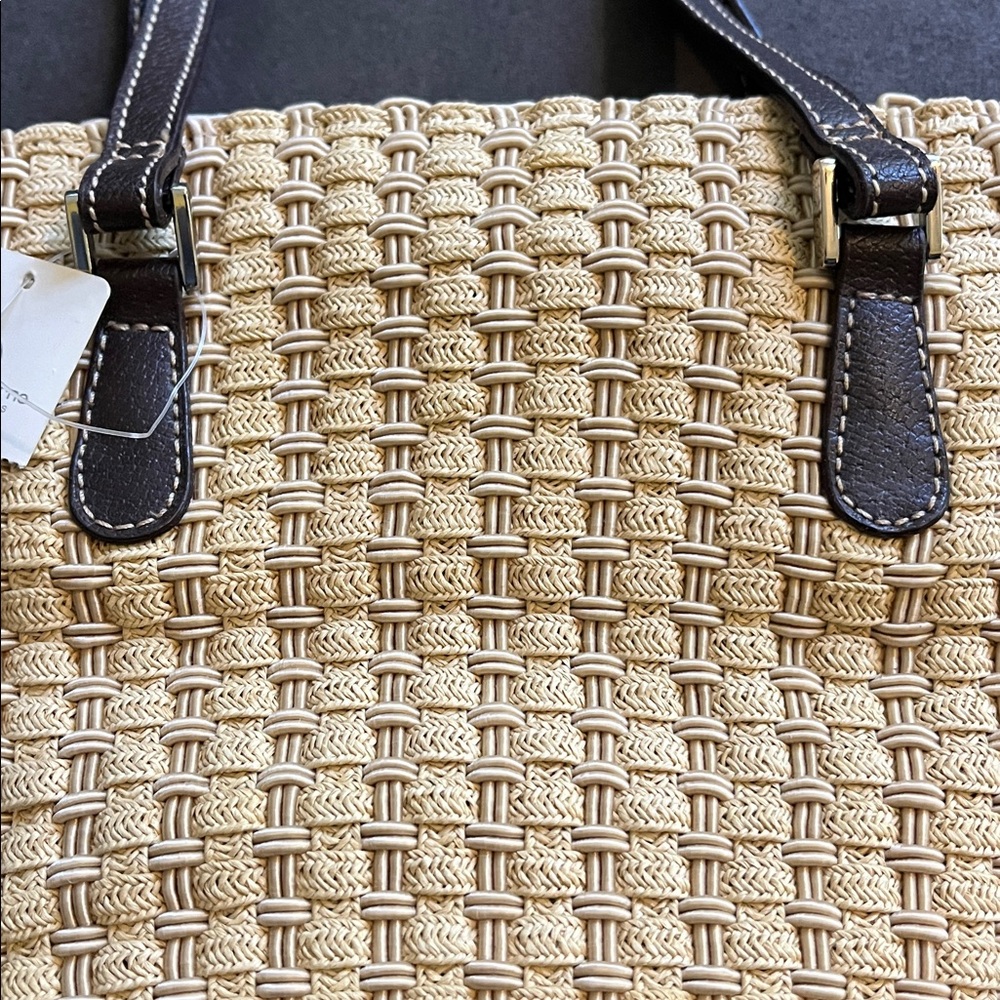 Rattan Liz Claiborne Small Basket Tan & Brown Handbag Shoulder Purse, NWOT - Picture 2 of 11